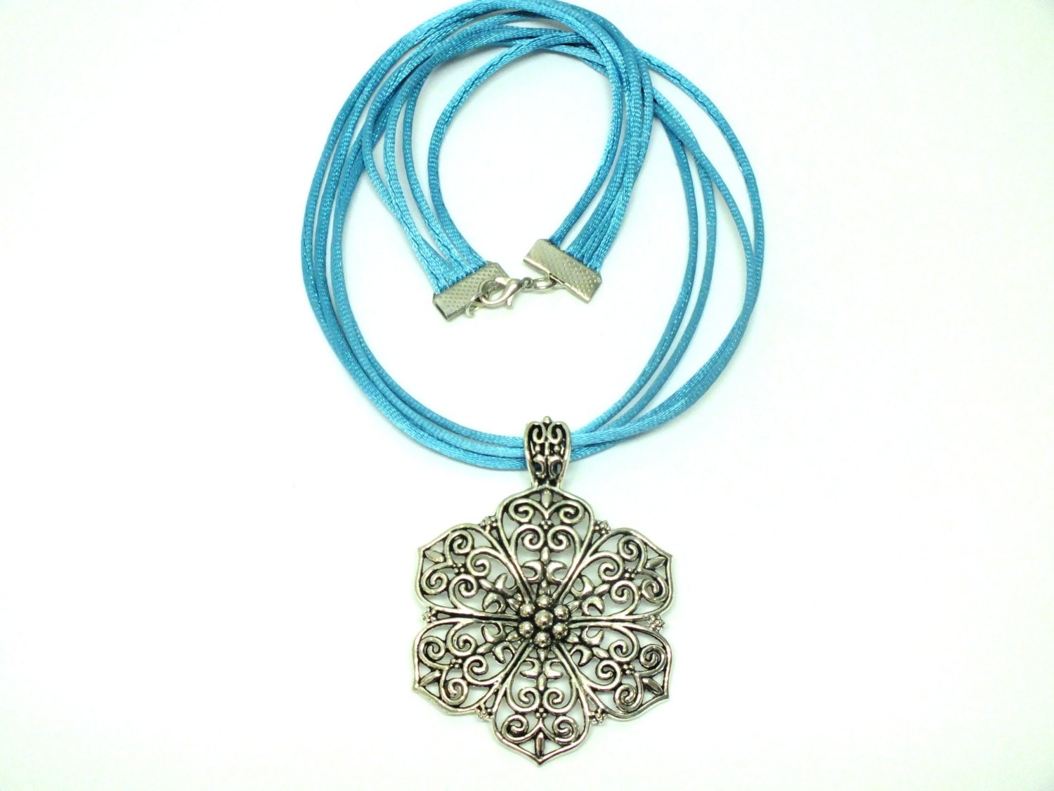 Turquoise Silk Cord Necklace Satin Cord Necklace with Big