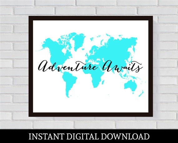 adventure awaits world map print instant by paperboundlove on etsy