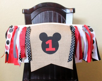 Mickey Mouse Birthday Garland, High Chair Garland, High Chair Banner