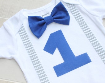 First Birthday Outfit, Baby Boy Bow Tie and Suspenders, Baby Boy First Birthday