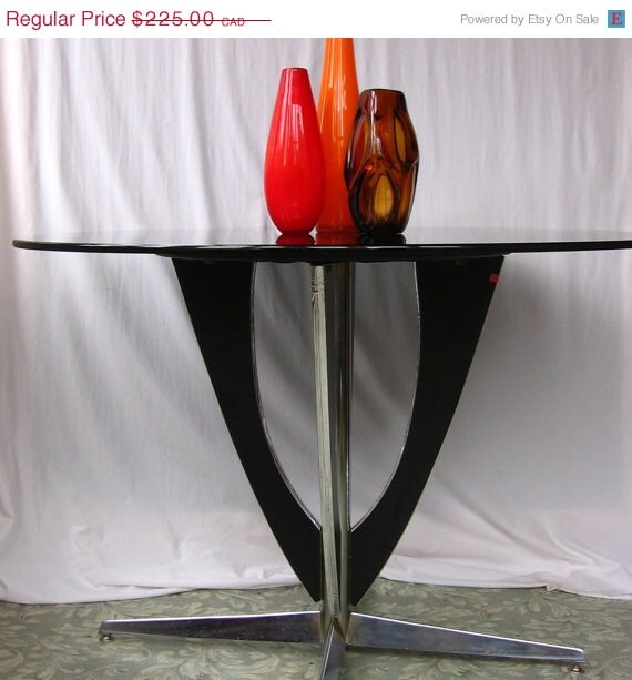 ON SALE Mid Century Modern Table Retro Dining Table with Smoked Glass