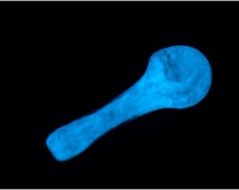 Blue Glow-in-the-Dark Spoon Pipe - medium glass solid glow inside-out spoon pipe