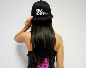 Fear Nothing Hat. Unisex Workout Hat. Snapback Cap. Flat Bill Hat. Snapback Hat. Retro Cap. Flat bill Hat. Cross Training. Fear Nothing