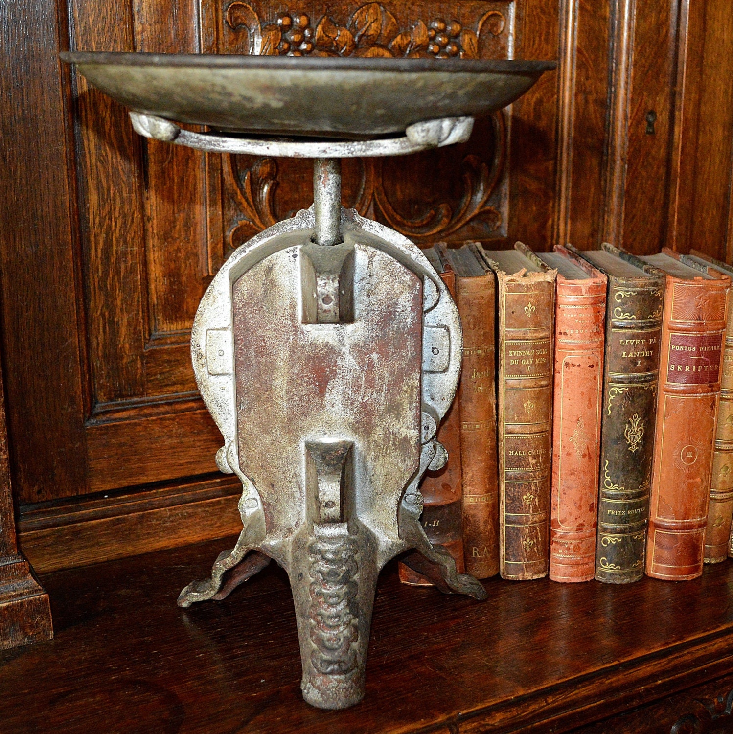 Antique Ornate Large Iron German Kitchen Scale with Original