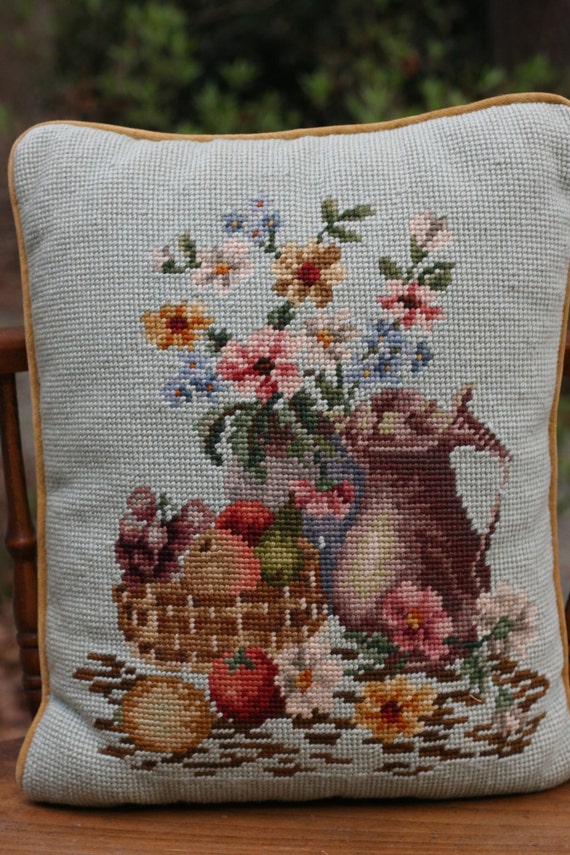 RESERVED for Karen Vintage Fruit and Floral Needlepoint