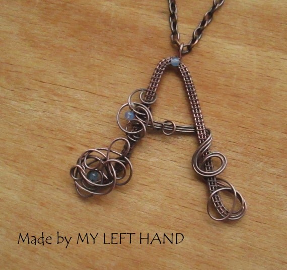 Items similar to Initial Copper Wire Wrapped Pendant, Monogram Necklace