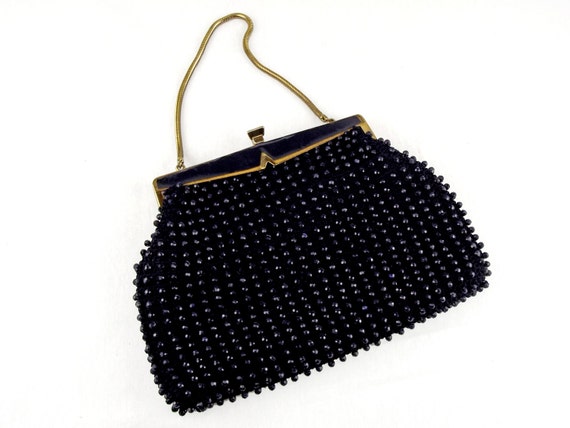 Vintage 60s Bag  Beaded Evening Bag  Mod Handbag  Dark Navy Blue ...