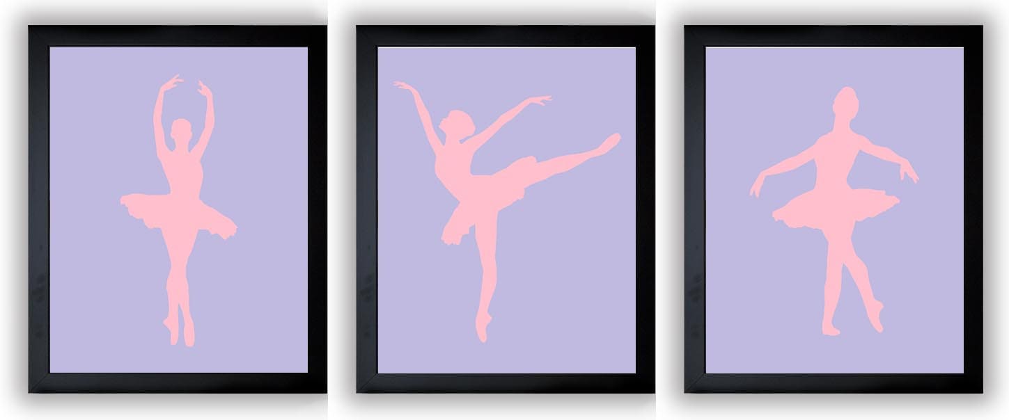 Ballerina Prints Ballet Dancers Child Baby Art Prints Set of 3 Purple Pink Silhouette Girls Art Nurs