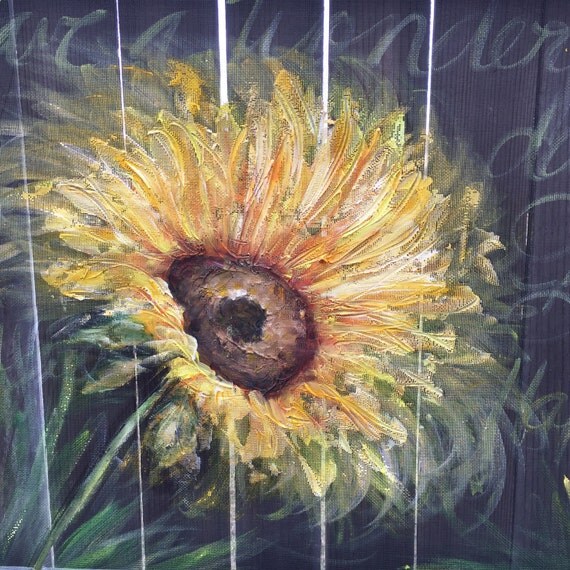 Old recycle window Screen SUNFLOWER Spring art by RebecaFlottArts