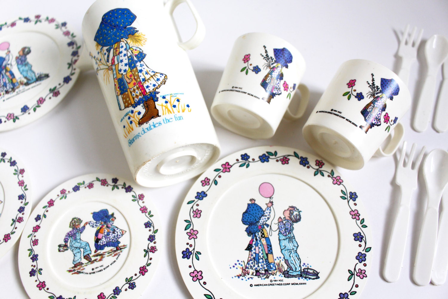 HOLLY HOBBIE TOY Tea Set Vintage Plastic Dishes 1984 1980s