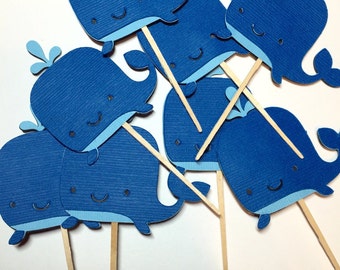 12 Whale cupcake toppers, Nautical Theme Party