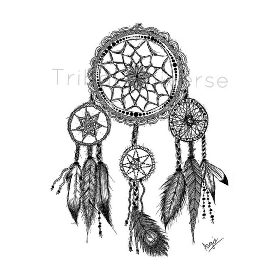 Dreamcatcher Pen and Ink Drawing by TribalUniverse on Etsy