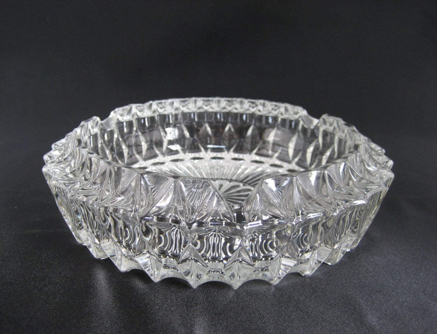 Vintage Large Crystal Glass Cigar Ashtray Thick Heavy Clear