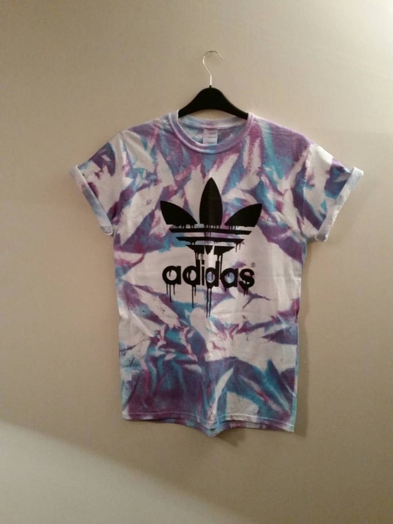 unisex customised adidas tie dye acid wash tie dye t shirt sz