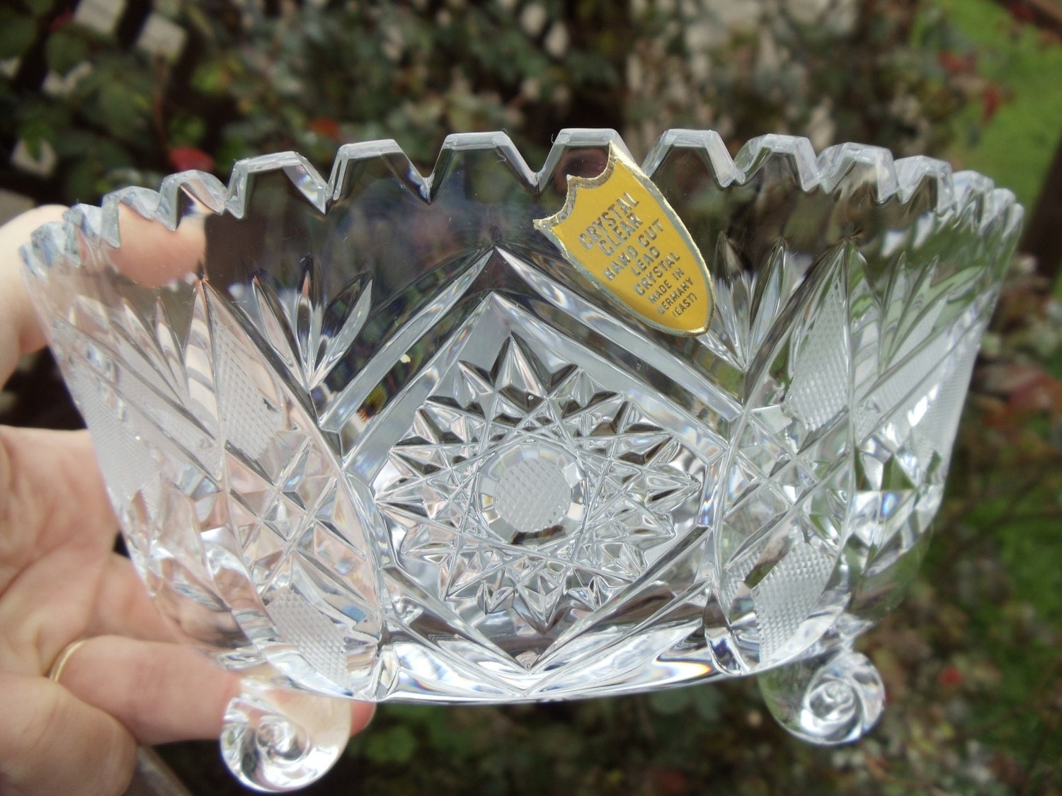 Vintage Footed Hand Cut Lead Crystal Bowl Made in by BokBoksNest