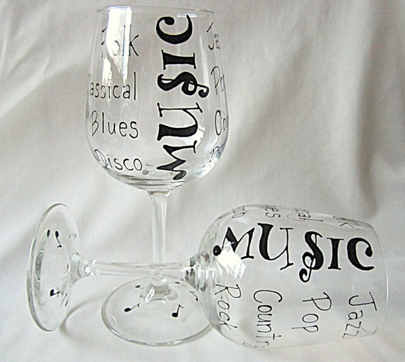 Wine Glass Music Jazz Folk Rock Sounds Handpainted