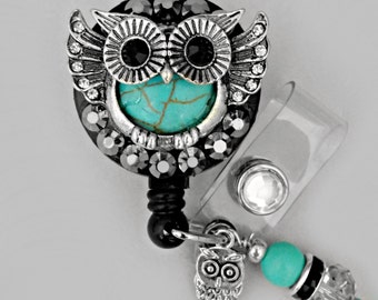 DELUXE Owl ID reel Badge holder~Gorgeous Bling Badge~ EG01