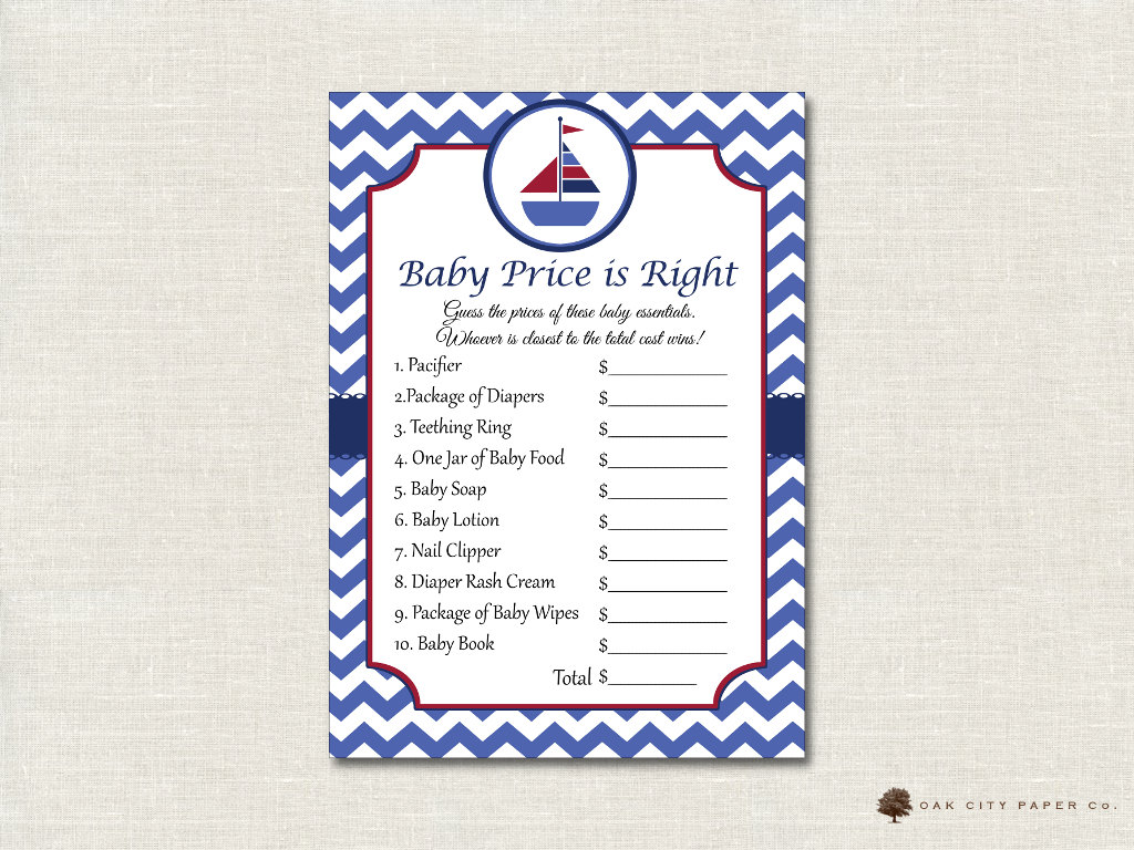 Nautical Price is Right Baby Shower Game Nautical Baby