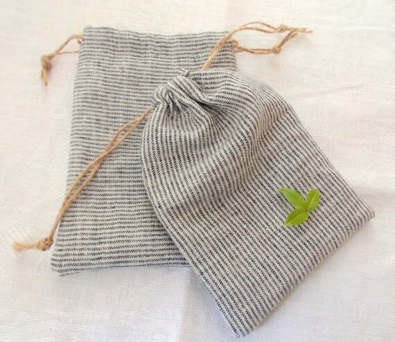 50 Linen Stripy Small Bags Rustic Jewelry Gift by postcardiYA
