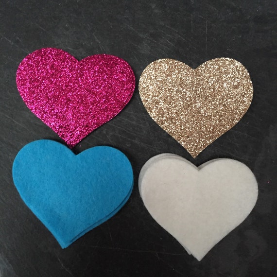 10 Die Cut Felt Hearts Glitter Fabric Shapes by OhMyFelt on Etsy