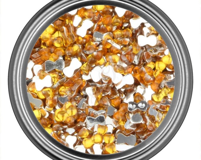Yellow Bow Rhinestone Gems Flat Back Face Art Nail Art Scrapbook Phone Decoration 3mm