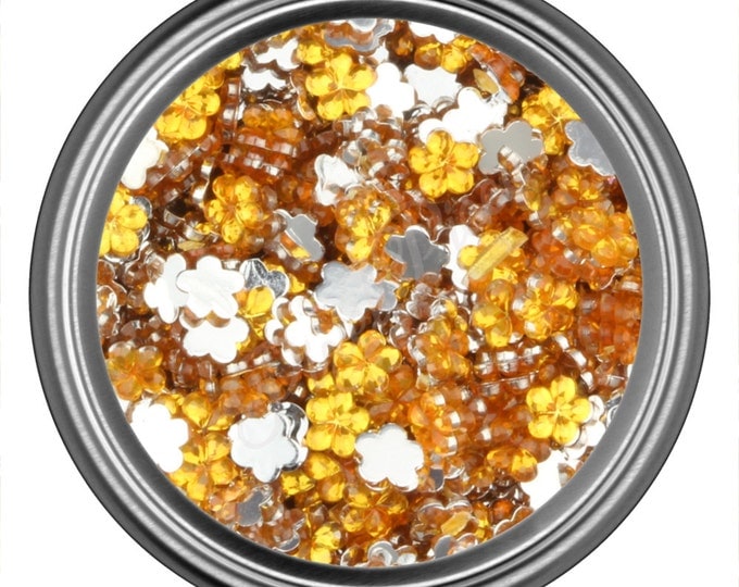 Yellow Flower Rhinestone Gems Flat Back Face Art Nail Art Scrapbook Phone Decoration 3mm