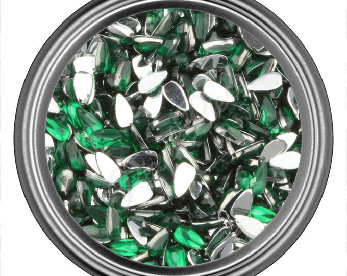 Green Tear Drop Rhinestone Gems Flat Back Face Art Nail Art Scrapbook Phone Decoration 3mm