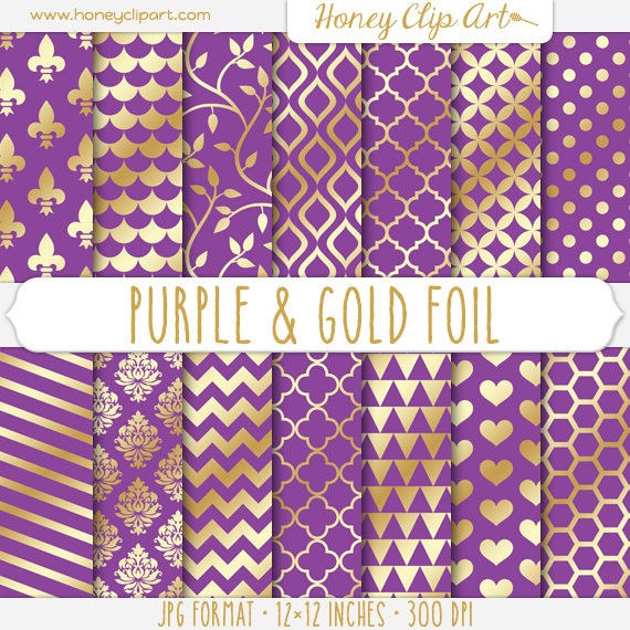 Purple and Gold Digital Paper with Metallic by HoneyClipArt