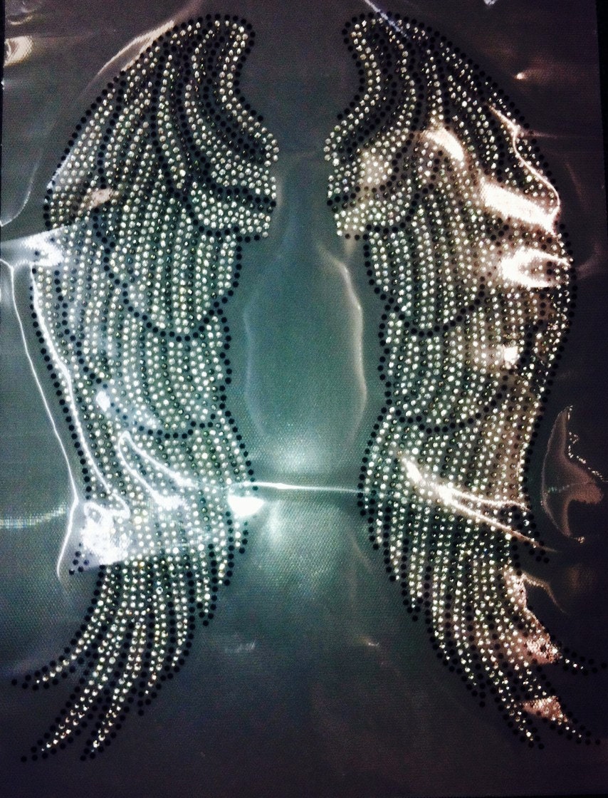 WINGS hot fix angel wings rhinestone iron on by LaLaBoutiqueBling