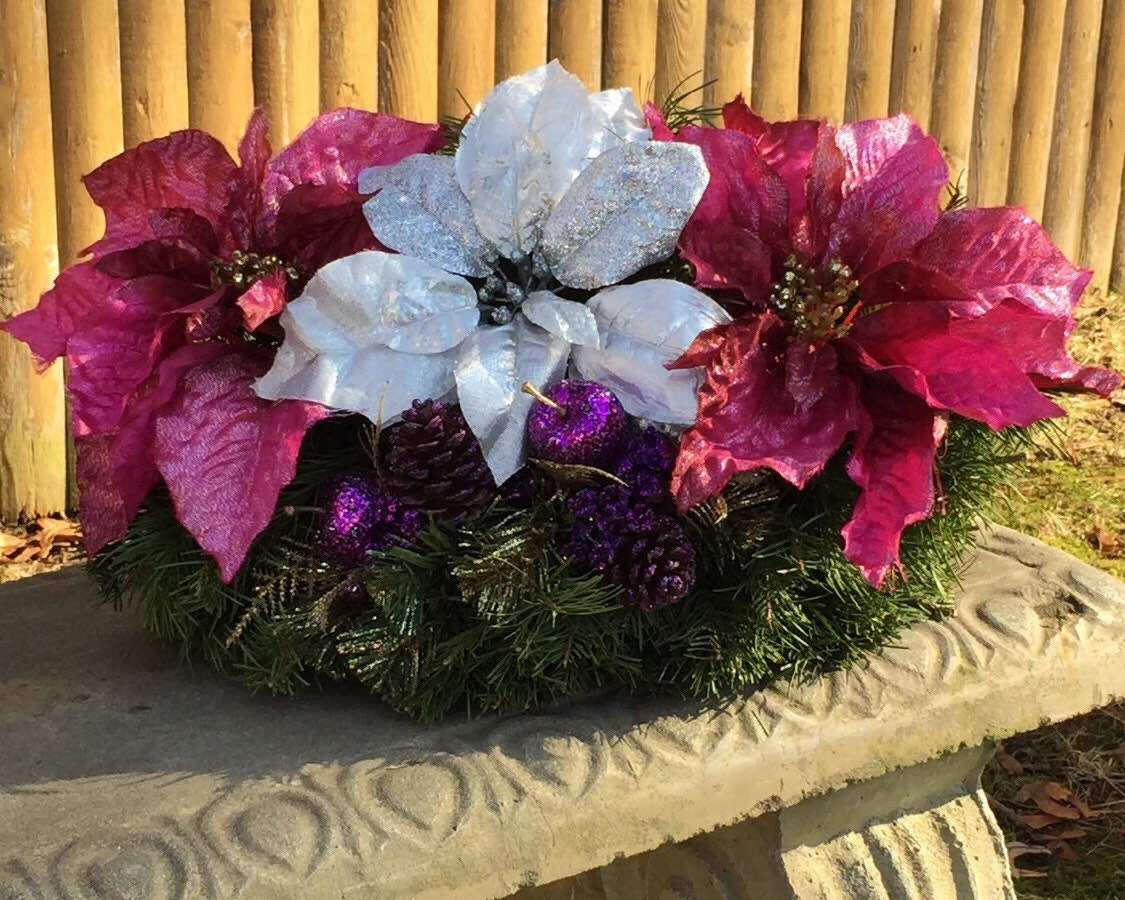 Fresh Cut Evergreen Cemetery Grave Arrangement Pink