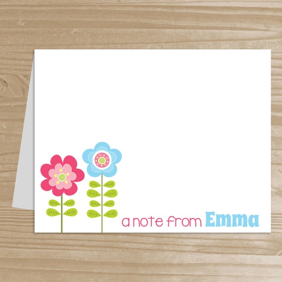 Personalized Kids' Note Cards Set of 10 Flower Notecards