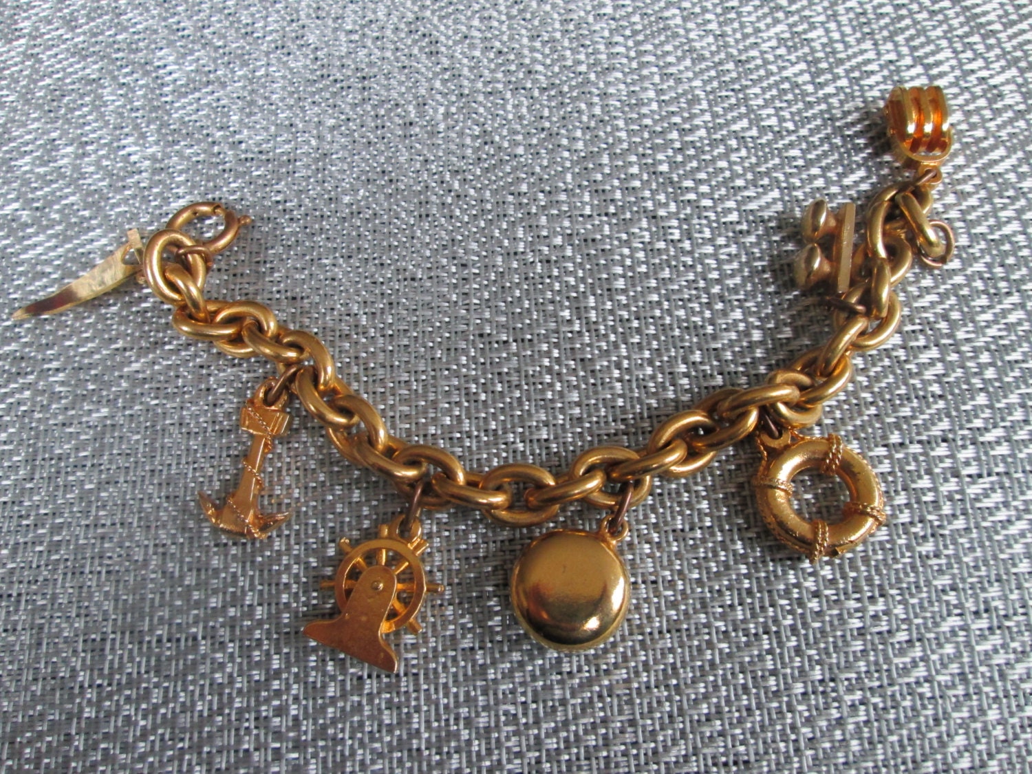 Sailing Charm Bracelet in Gold // Vintage// by truthorwear on Etsy