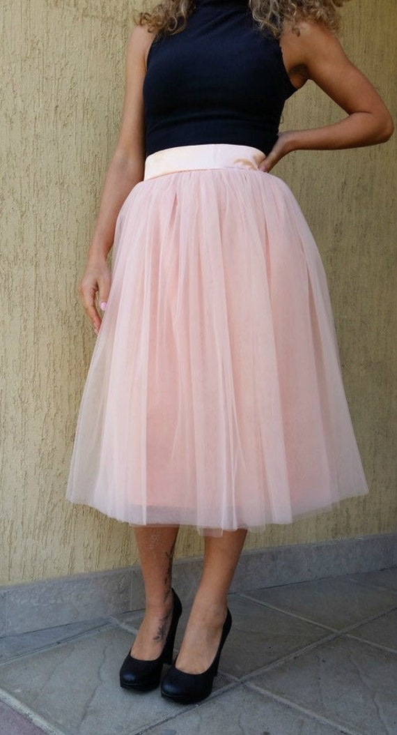 Pink Women Tulle Skirt Tea Length Tutu Skirt Princess Skirt