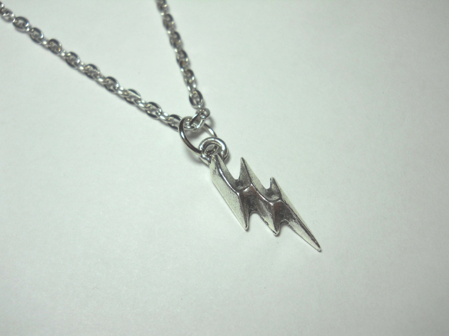 Lightning Bolt Antique Silver Tone Men's Necklace