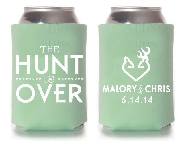 Custom Wedding Koozie The Hunt Is Over by SplendidSips on Etsy