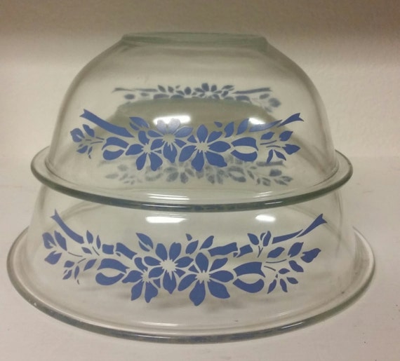Pyrex 322 & 325 Clear Blue Flowers