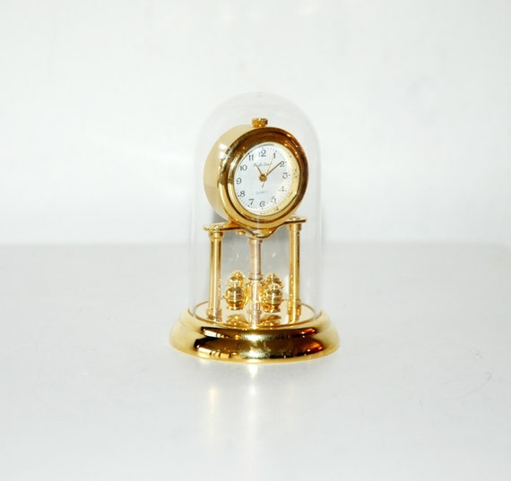 Mini Gold Glass Dome Clock / Miniature Gold Glass Dome Clock