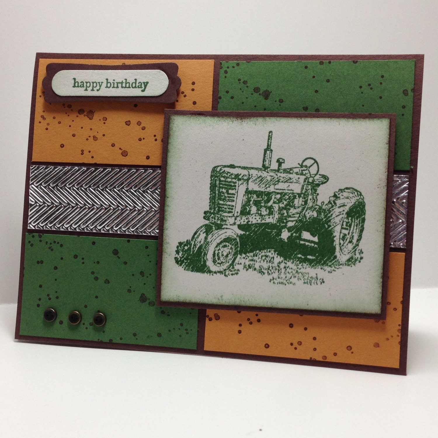 John Deere tractor hand stamped greeting card Big Green