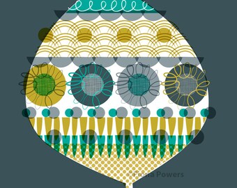 Decorated leaf giclée print - green