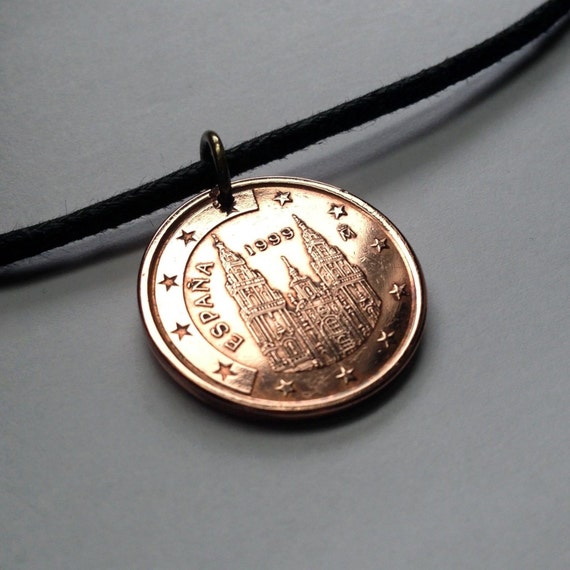 Choose Year Spain 5 Euro cent coin pendant charm necklace jewelry Spanish architecture cathedral of Santiago de Compostela church No.000548