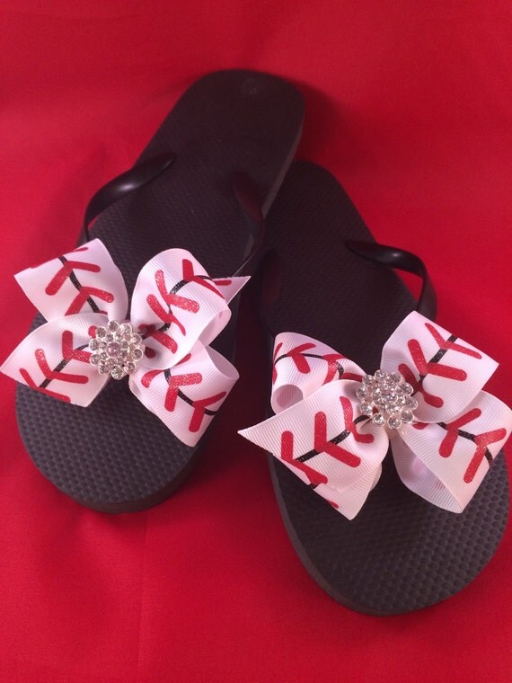 Items similar to Womens and girls baseball flip flops on Etsy