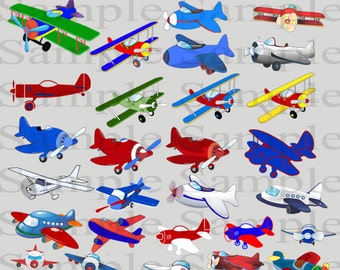 Airplane Clipart INSTANT DOWNLOAD for Digital Scrapbooking, Crafting, Invitations, Web Design and More - Cute Red and Blue Airplane