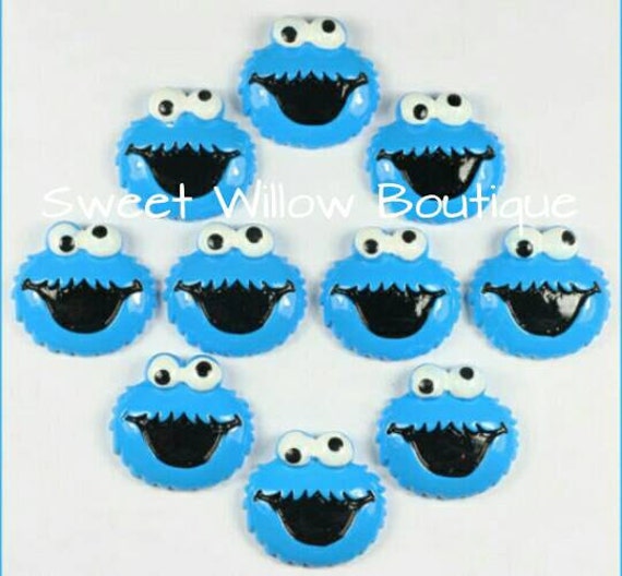 Cookie Monster 5 flatback resins hairbow bow Ott by SweetWillowSWB