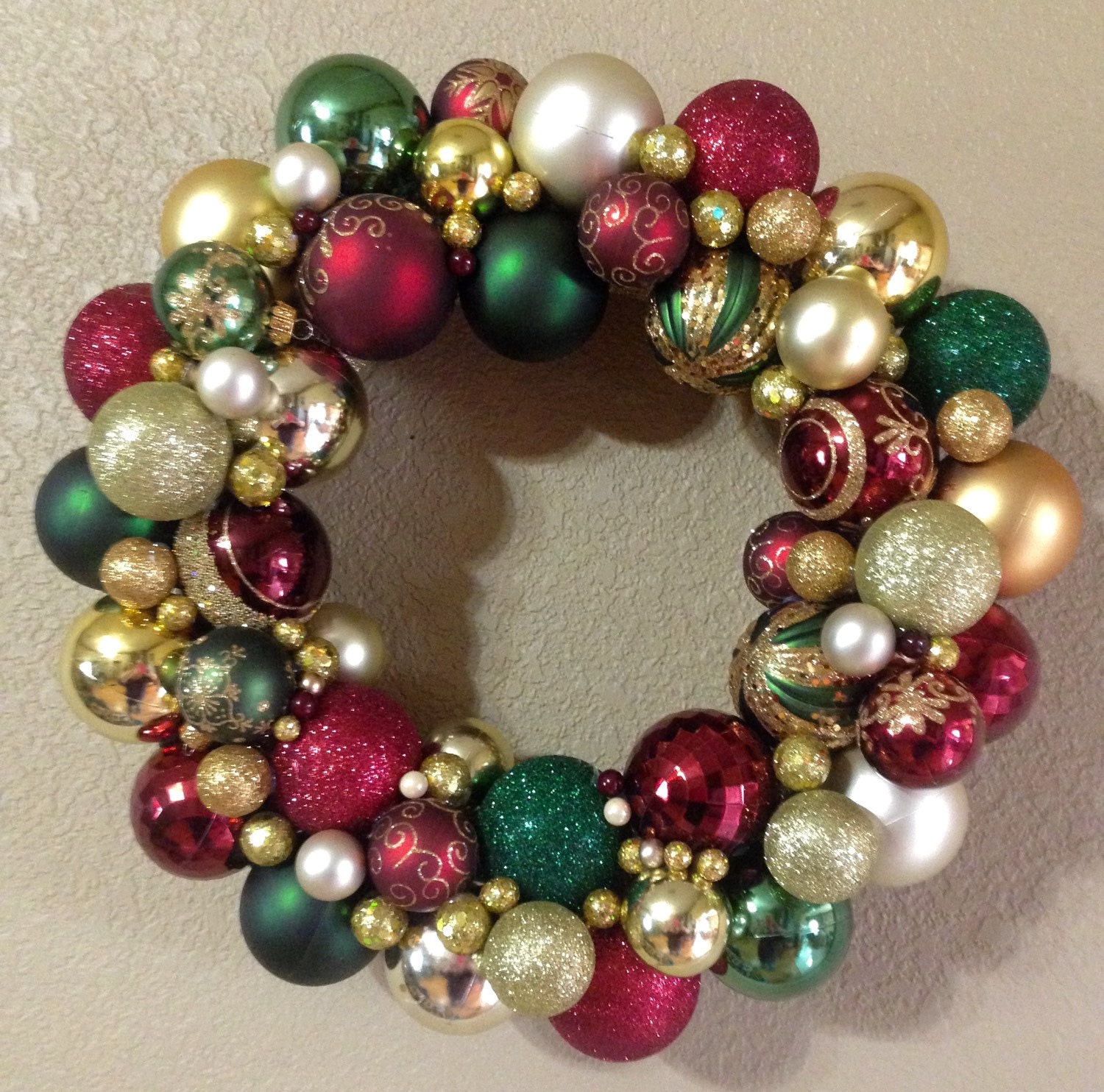 Green burgandy gold ornament Christmas wreath by TinaDea on Etsy