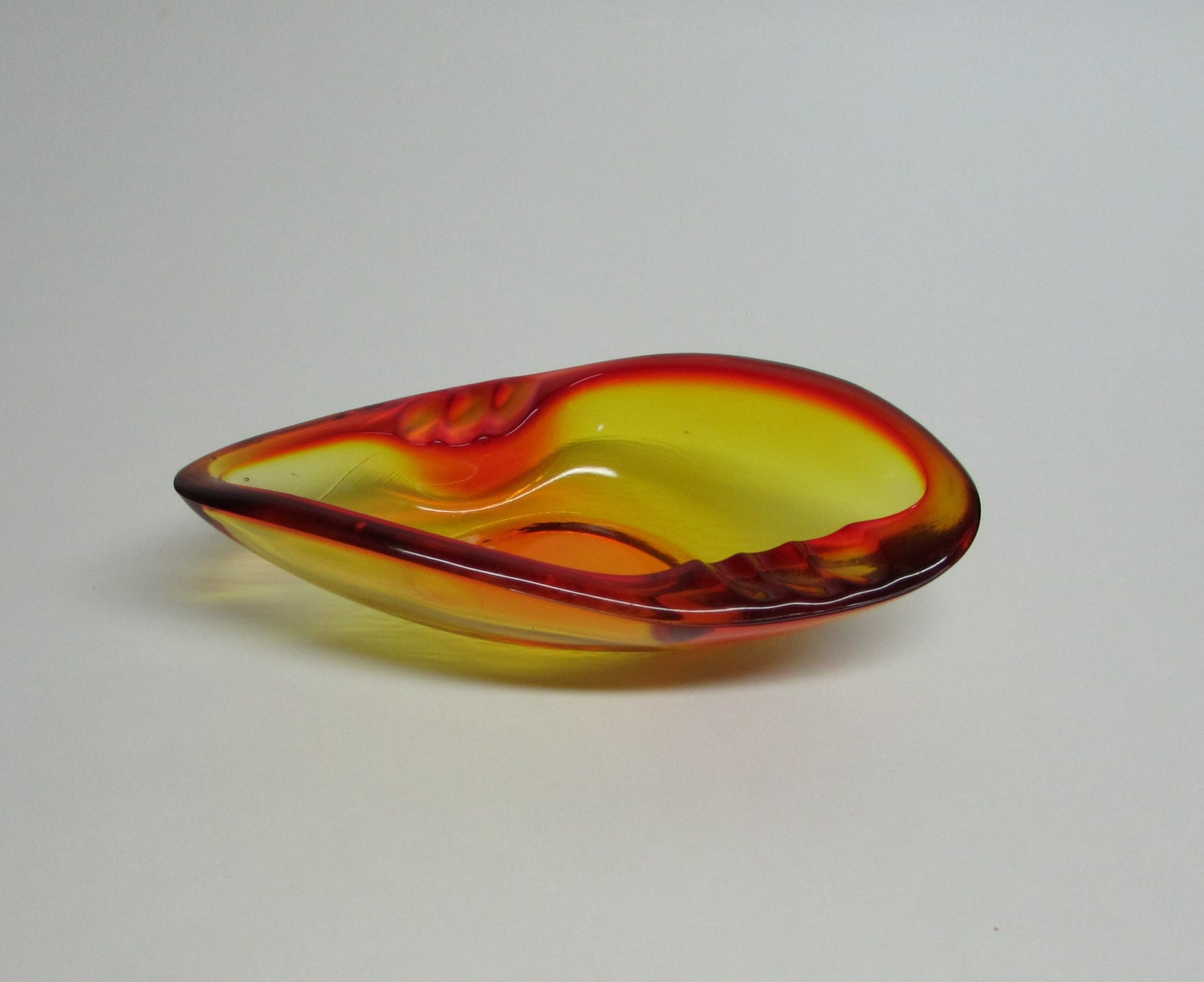 Murano Glass Dish Red and Gold Oval Bowl Art Glass Ashtray