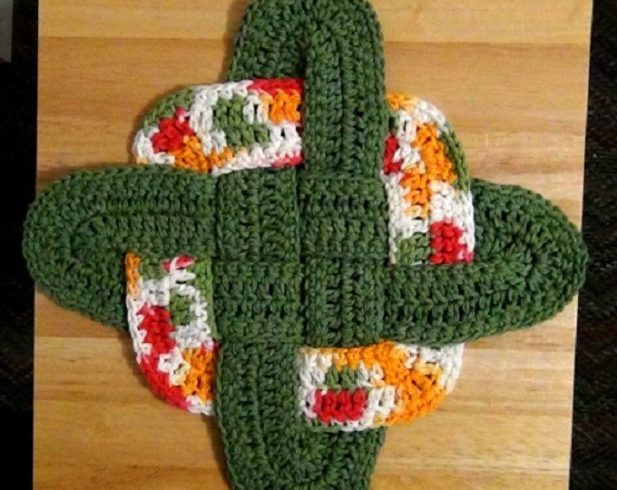 Crochet Hot Pad - Celtic Knot Design Hot Pad - Fall Colors Handmade Trivet - Thanksgiving Decor