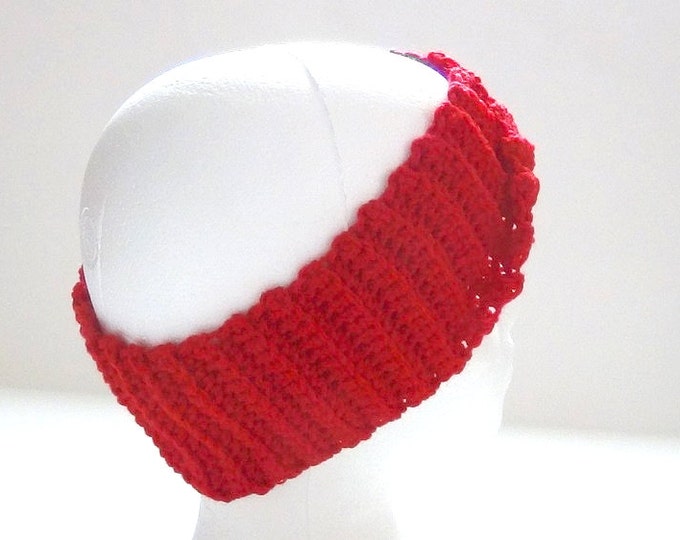 Crochet Headband - Vibrant Red Headband - Ear Warmer - Twisted Turban Head Band