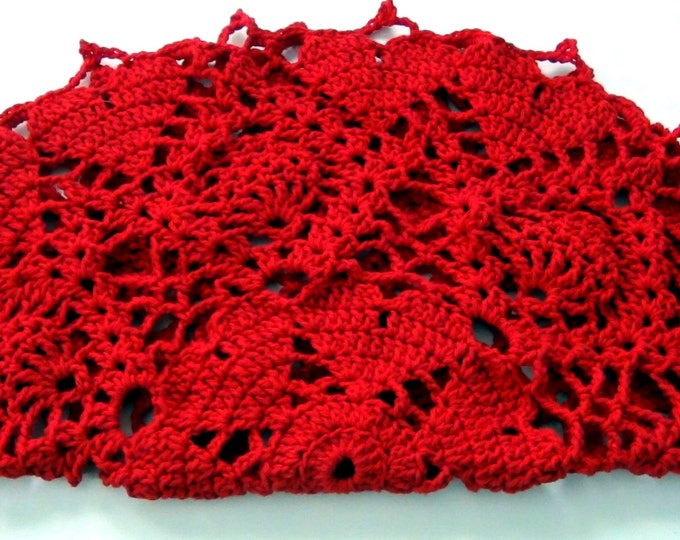 Red Handmade Hearts Table Cloth - Crochet Table Topper - Table Runner