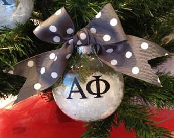 ALPHA PHI Round Glass Christmas Ornament
