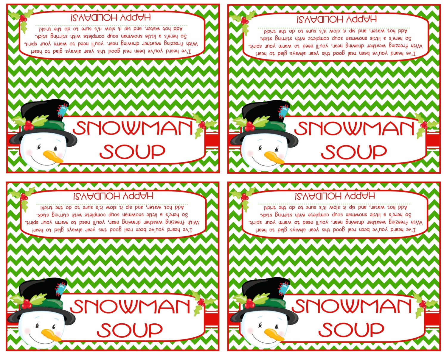 Snowman Soup Bag Topper Printable Christmas Gift Bag Topper